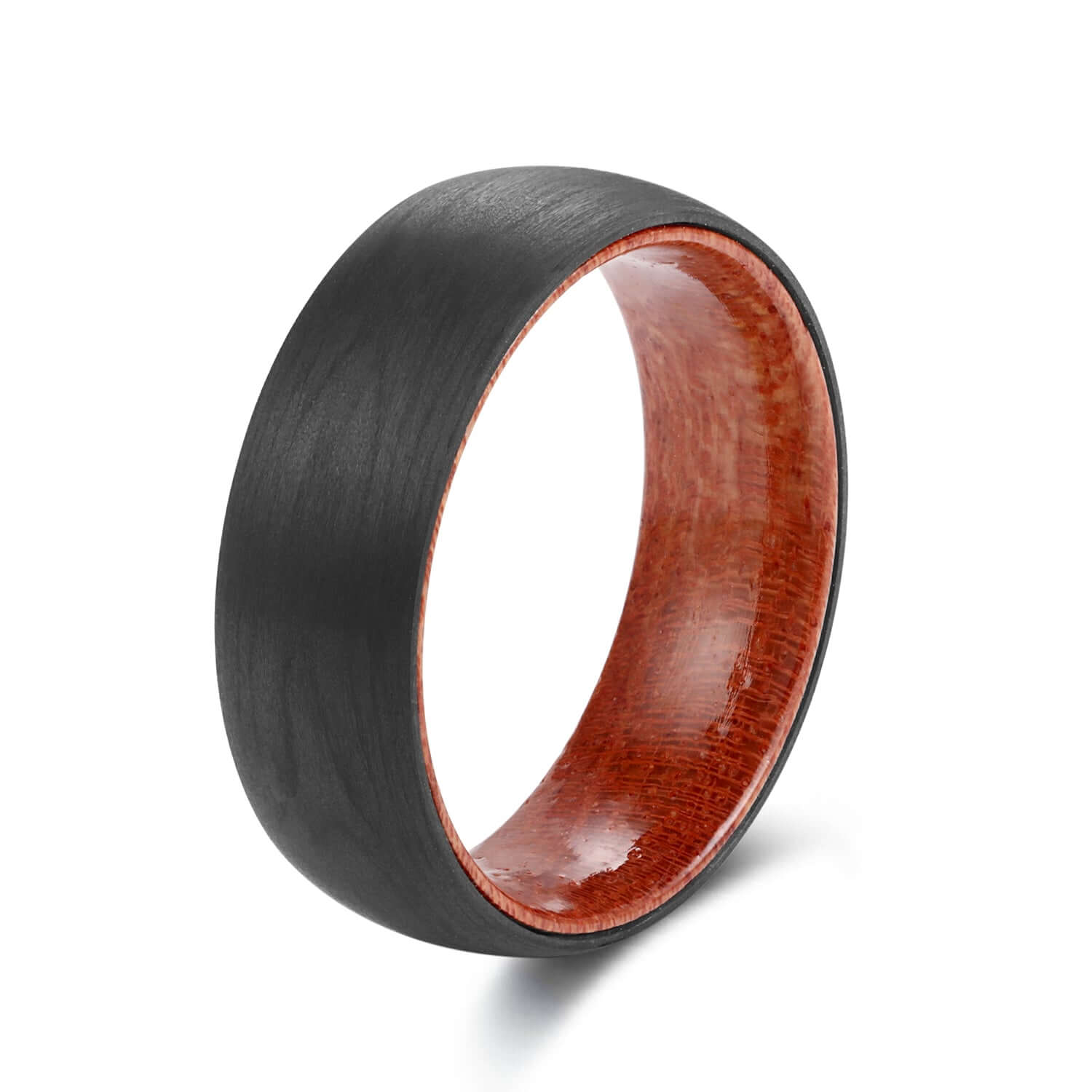 Black Tungsten Carbide Ring with Carbon Fiber Wood Inlay - MUHAKA