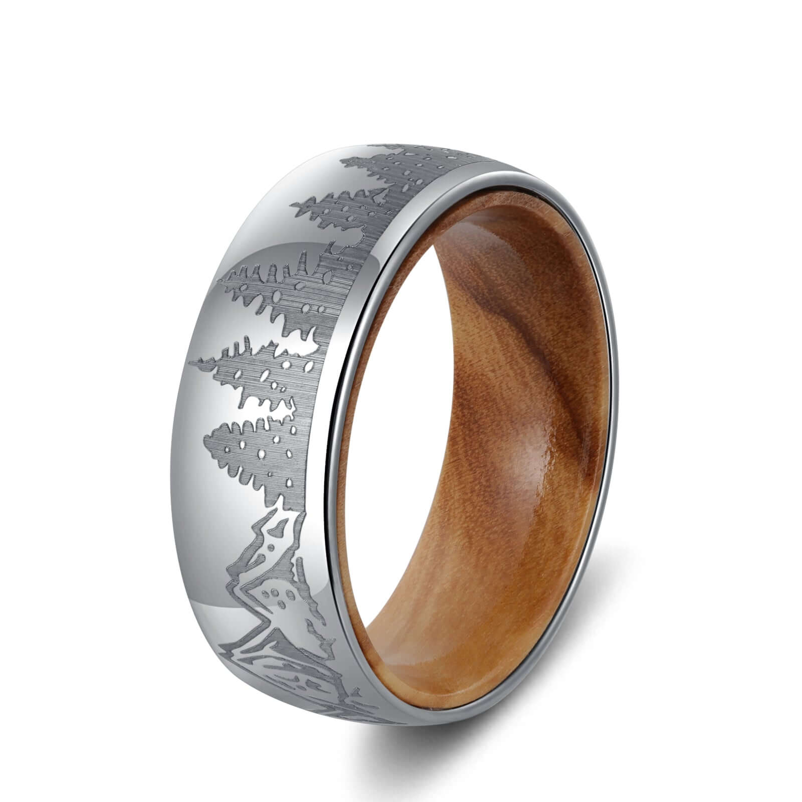 Mountain Forest Landscape Hunting Rings - Silver - MUHAKA