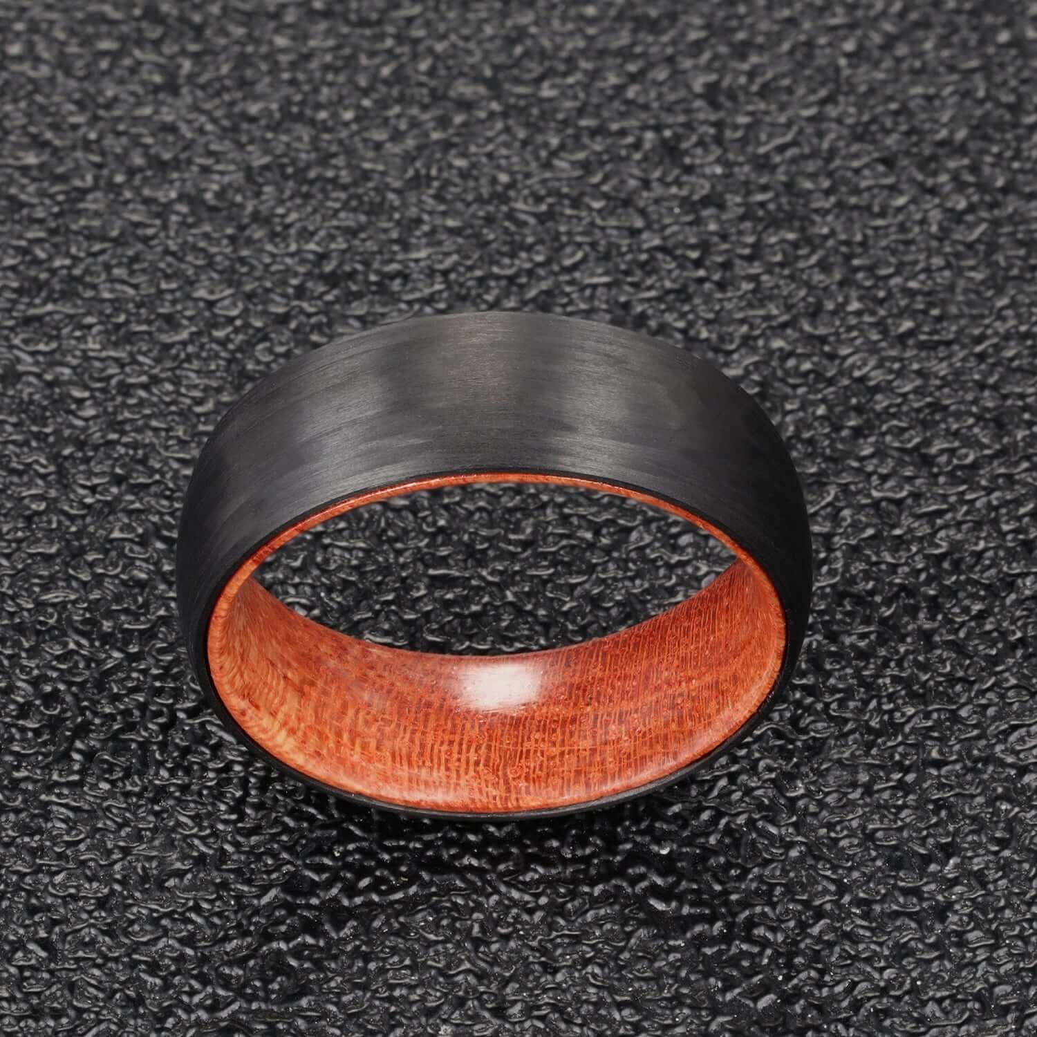 Black Tungsten Carbide Ring with Carbon Fiber Wood Inlay - MUHAKA