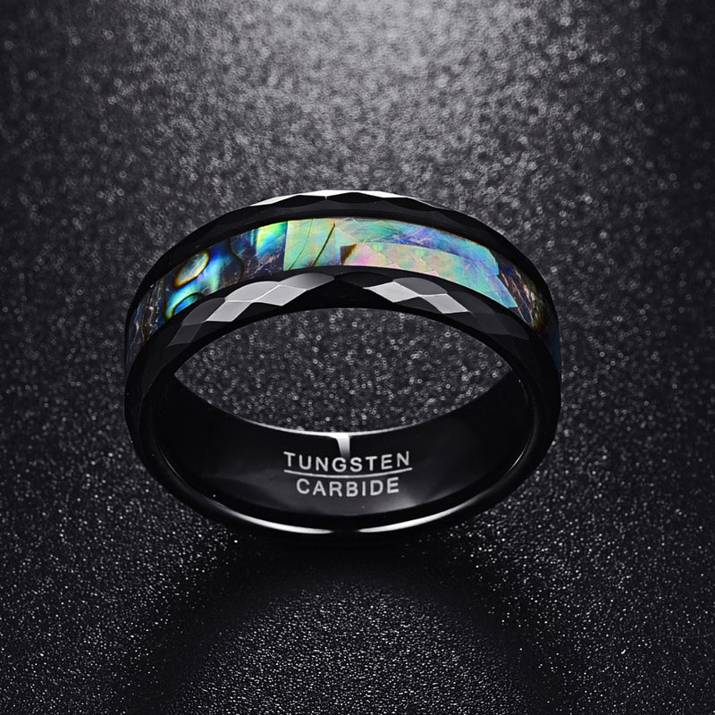 PERSONALIZED  BLACK FACETED ABALONE RING - MUHAKA