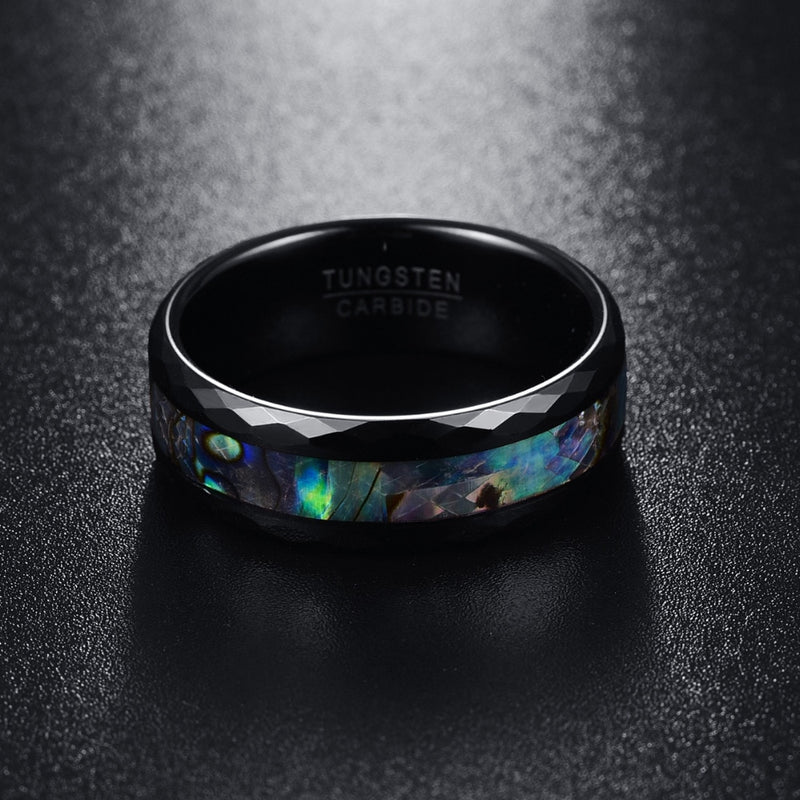 PERSONALIZED  BLACK FACETED ABALONE RING - MUHAKA