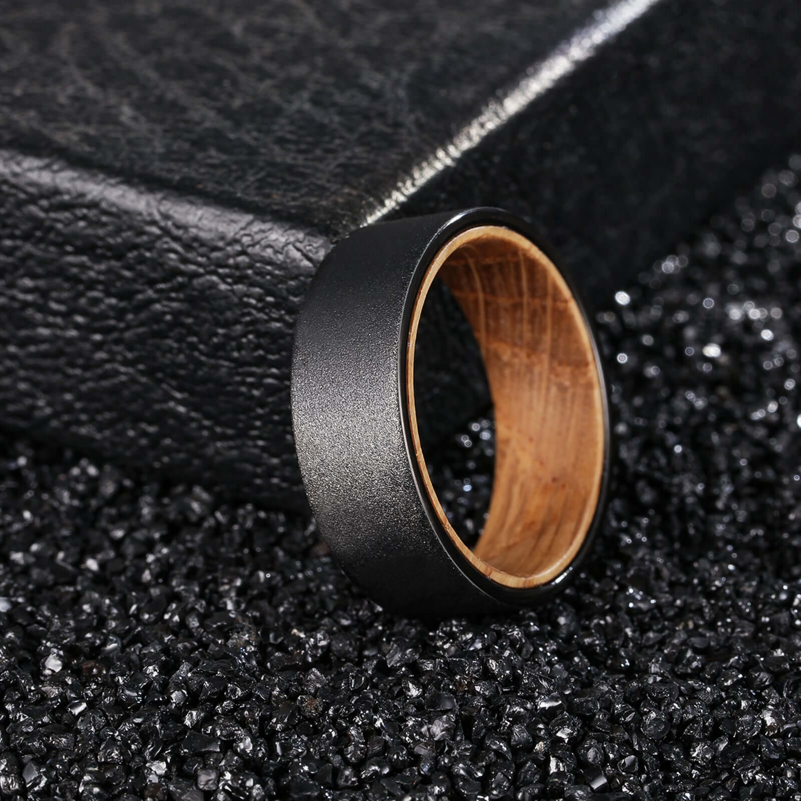 Black Ruff Tungsten Carbide Wedding Band- Black - MUHAKA