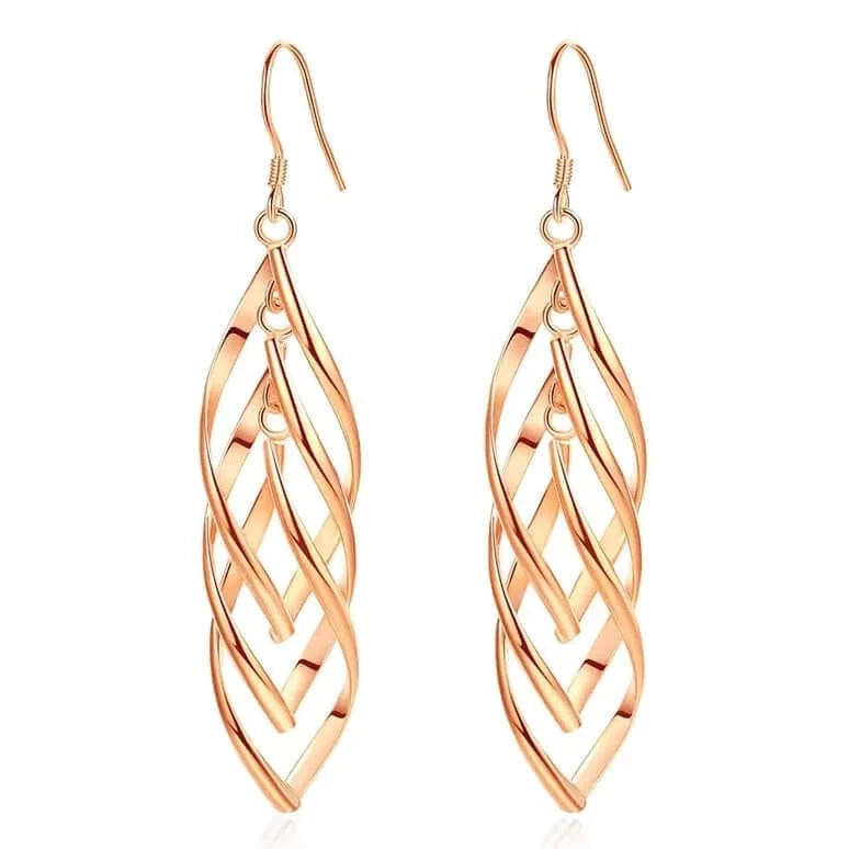 Ladies Long Drop Double Dangle Twist Design Earrings - MUHAKA