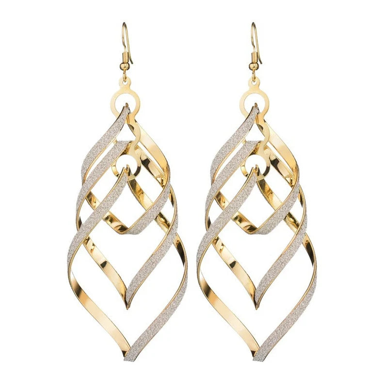 Silver Double Dangle Twist Design Earrings - MUHAKA