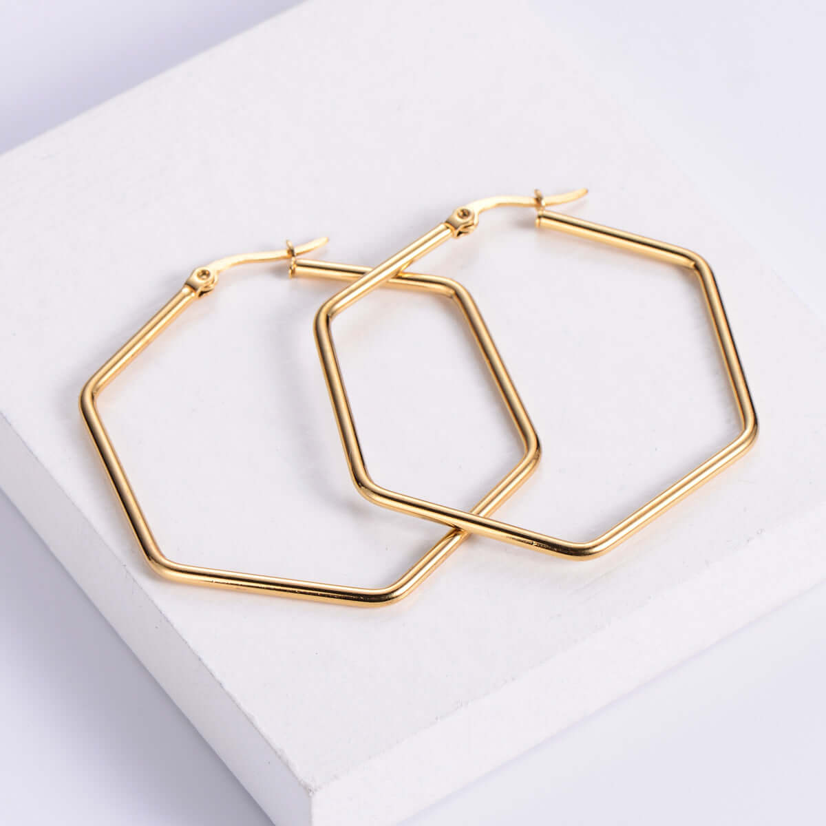 18K Gold Plated Hexagon Hoop Earrings For Women - MUHAKA