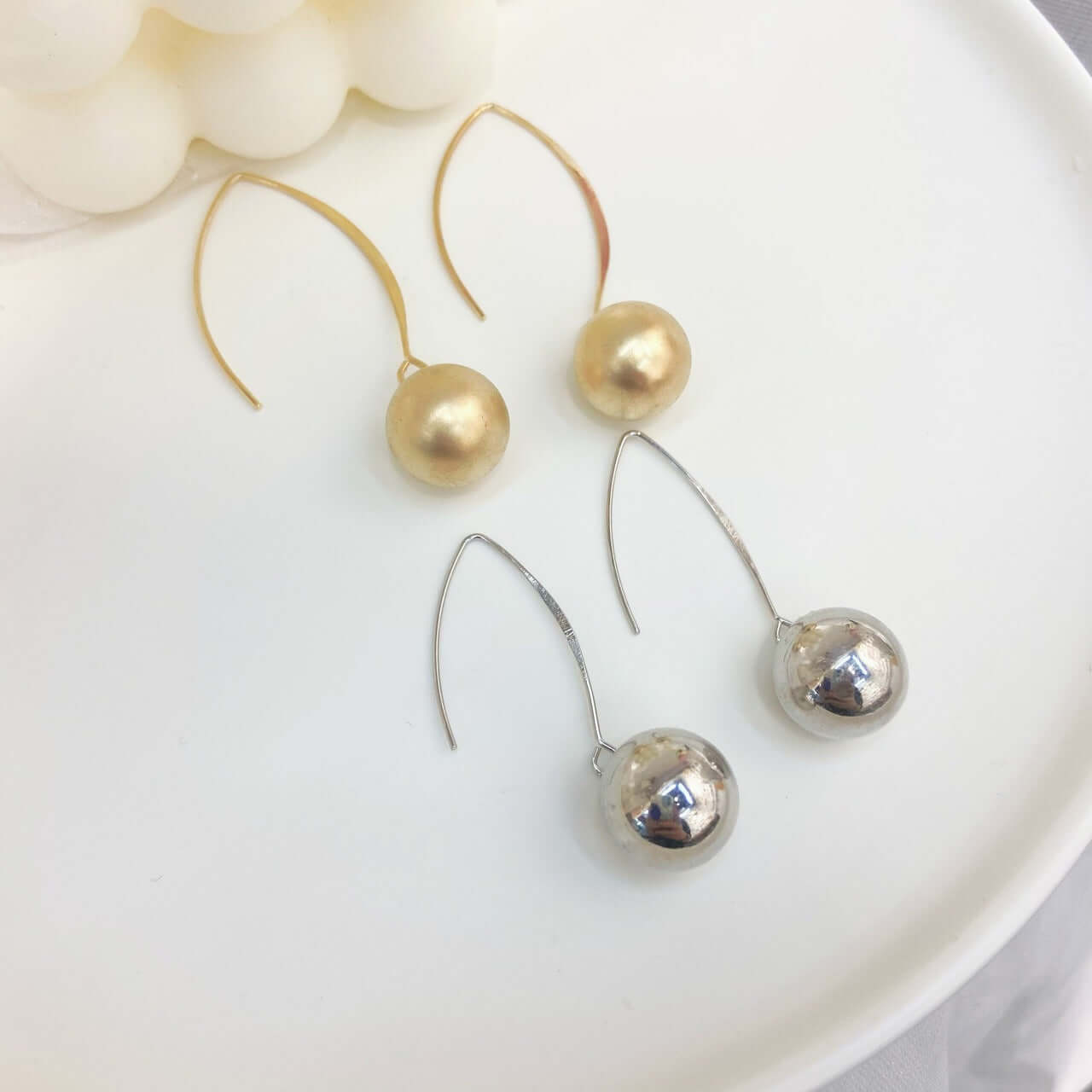 Ladies Silver Drop Round Ball Earrings - MUHAKA