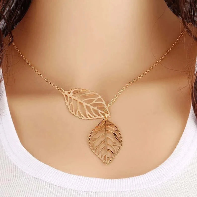 Ladies Leaf Pendant Chain Necklace - MUHAKA