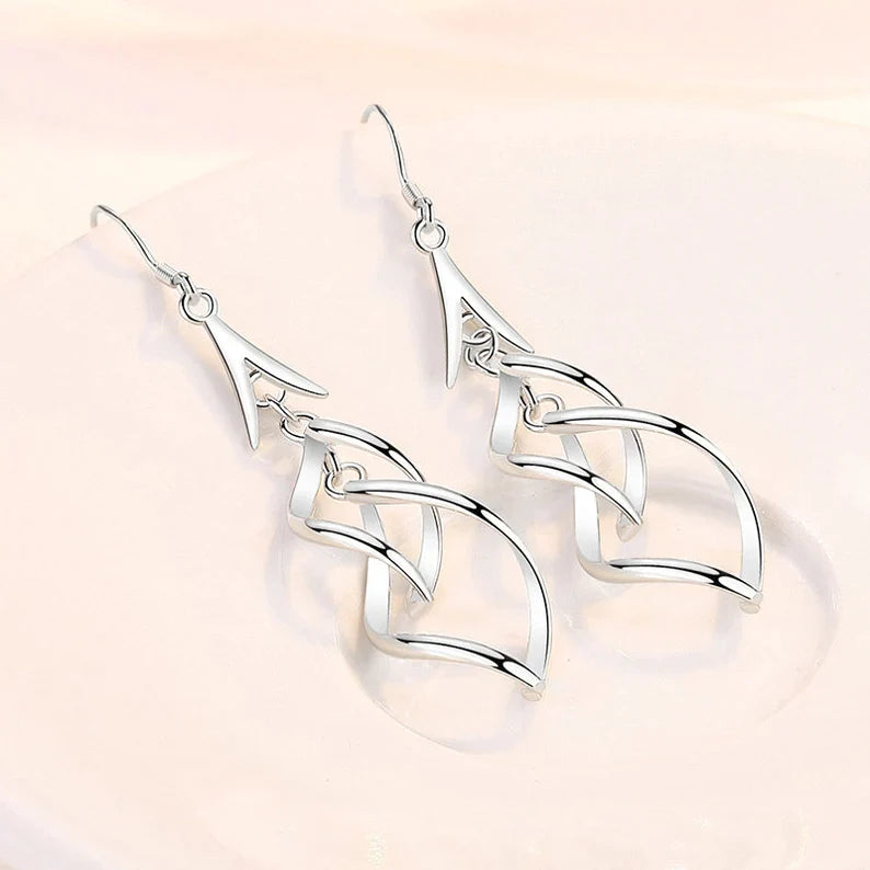 Silver Long Drop Twist Design Earrings For Wedding - MUHAKA