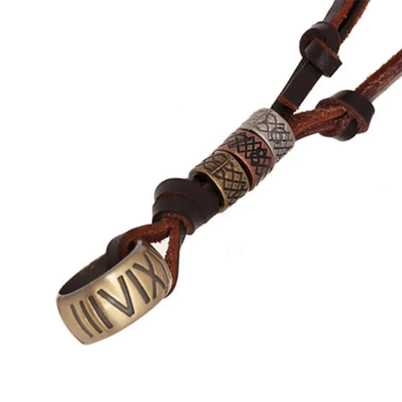 Leather Men Gothic Style Pendant Necklace With Adjustable Rope - MUHAKA