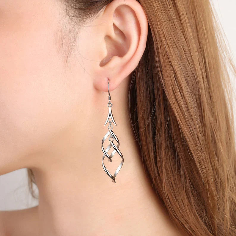 Silver Long Drop Twist Design Earrings For Wedding - MUHAKA