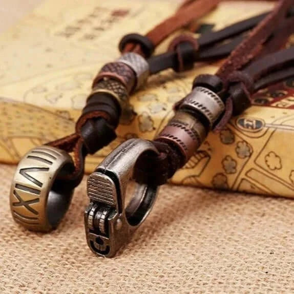 Leather Men Gothic Style Pendant Necklace With Adjustable Rope - MUHAKA