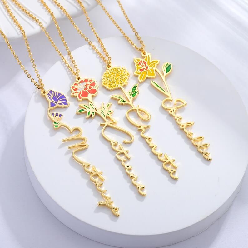 Personalized Birth Name Floral Necklace - MUHAKA