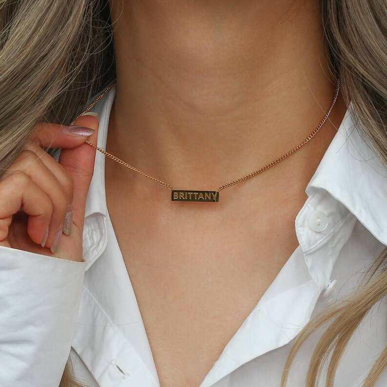 18K Gold Plated Personalized Name Waterproof Bar Necklace - MUHAKA