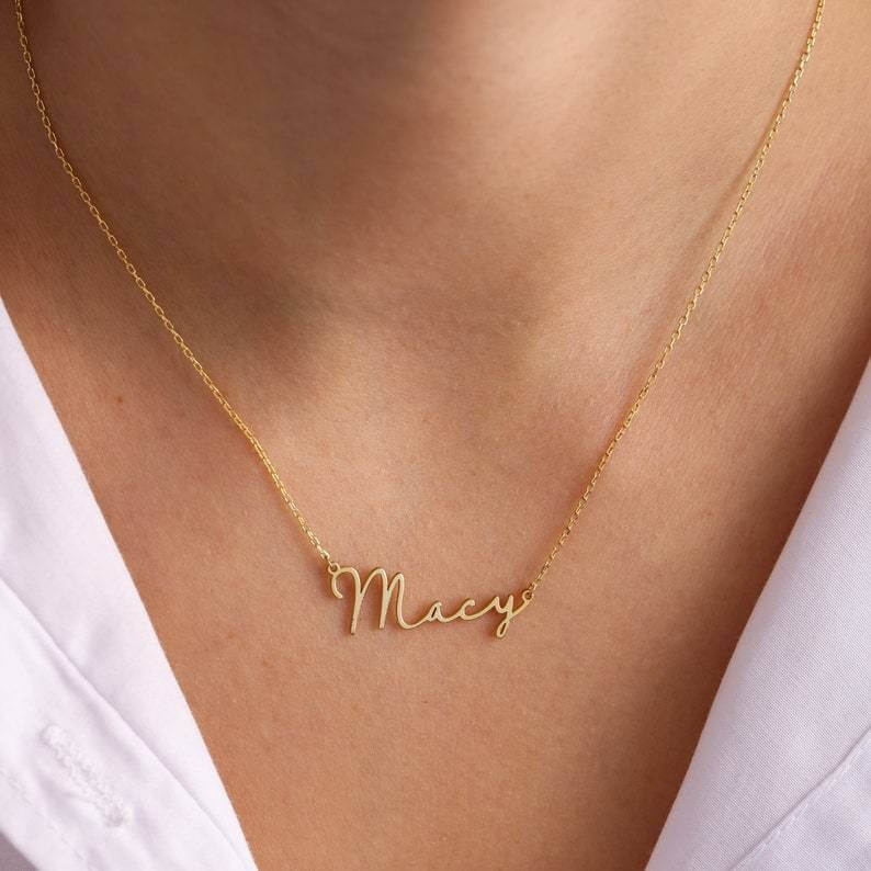 Personalized Gold Plated Signature Nameplate Necklace - MUHAKA