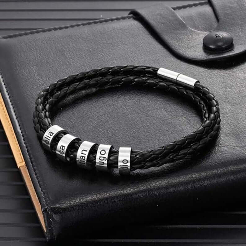 Men Personalized Braided Leather Bracelet - MUHAKA