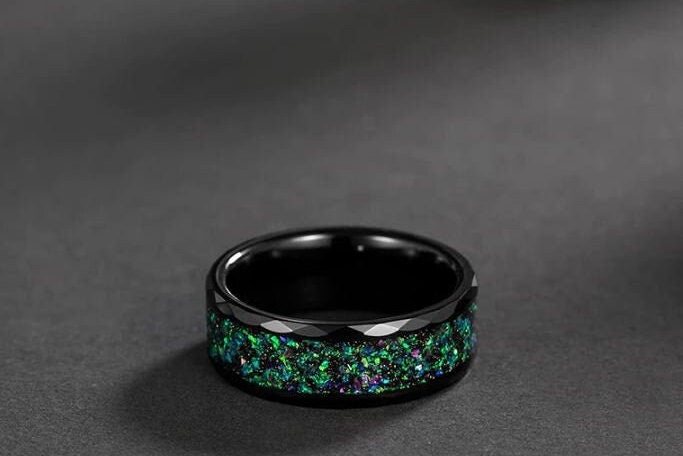 Opalescent Tungsten Ring - Multicolor Inlay Shine - MUHAKA