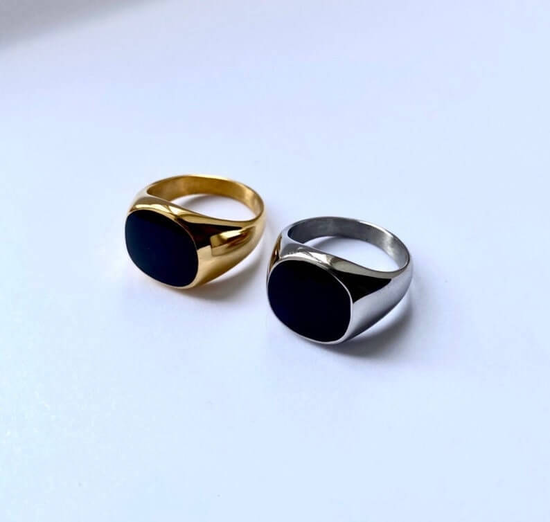 Signet Ring Men - Gold Signet Ring - Black Onyx Styled Ringn- Mens Silver Ring - Stainless Steel Ring - Gold Ring Men - For Him Gift - MUHAKA